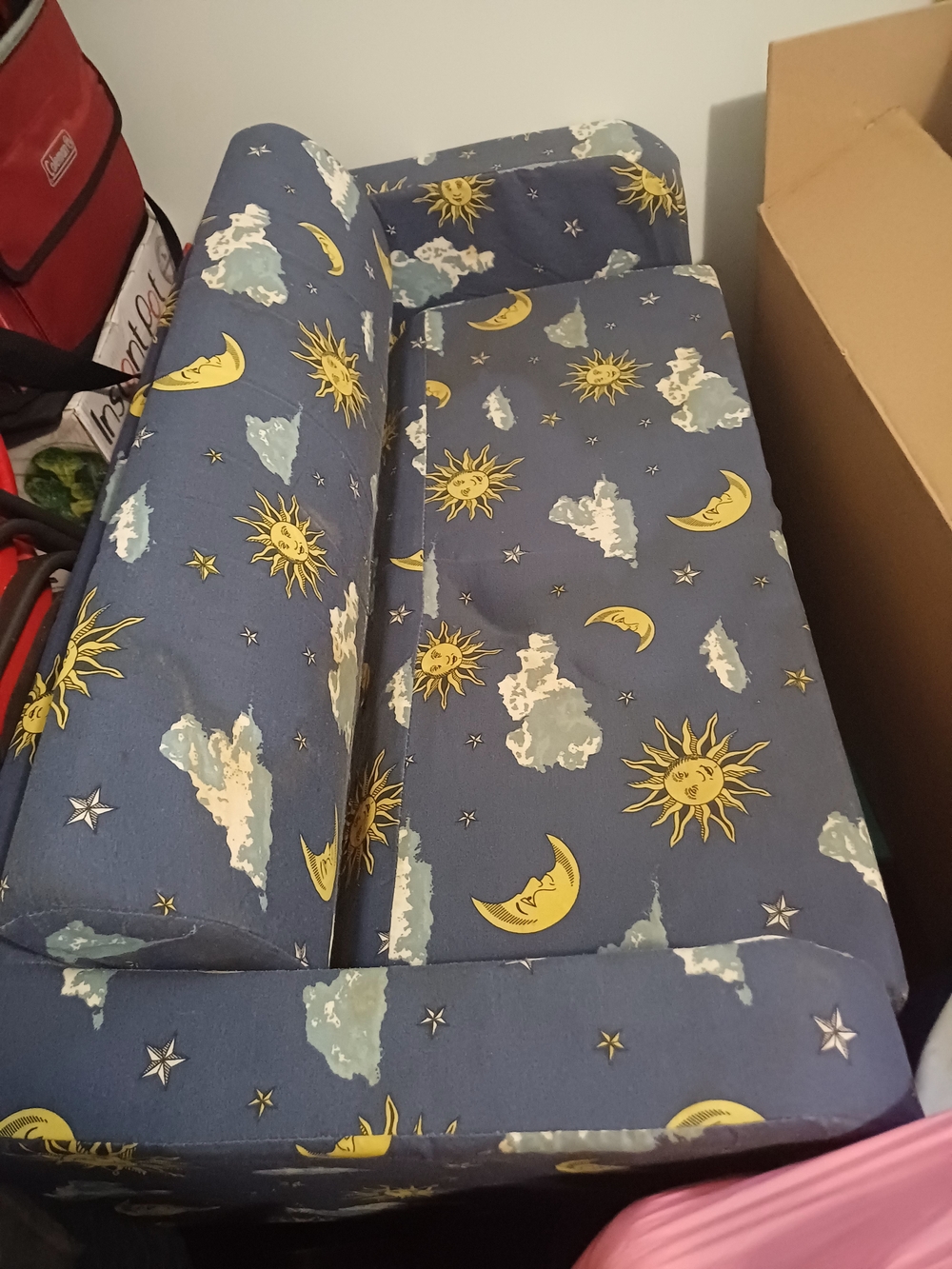 Celestial Print Upholstered Sofa - Blue and Yellow